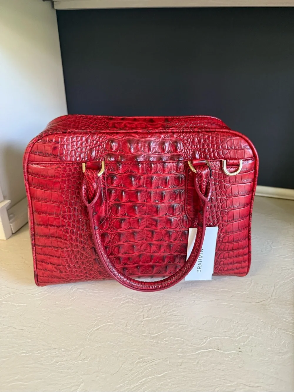 Brahmin Scarlet Marissa Croc-Embossed Satchel